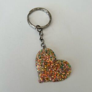 NWT Hanging Heart Gold Iridescent Glitter Keychain